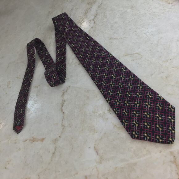 HENRY GRETHEL BLACK BURGUNDY GOLD WHITE ALL SILK TIE0 - Picture 2 of 11